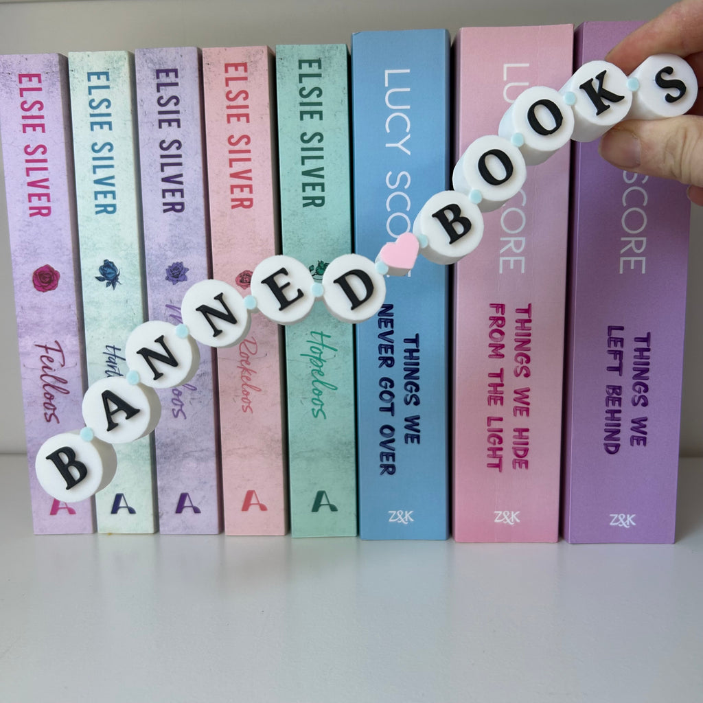 Banned Books - Friendship bracelet bookshelf sign