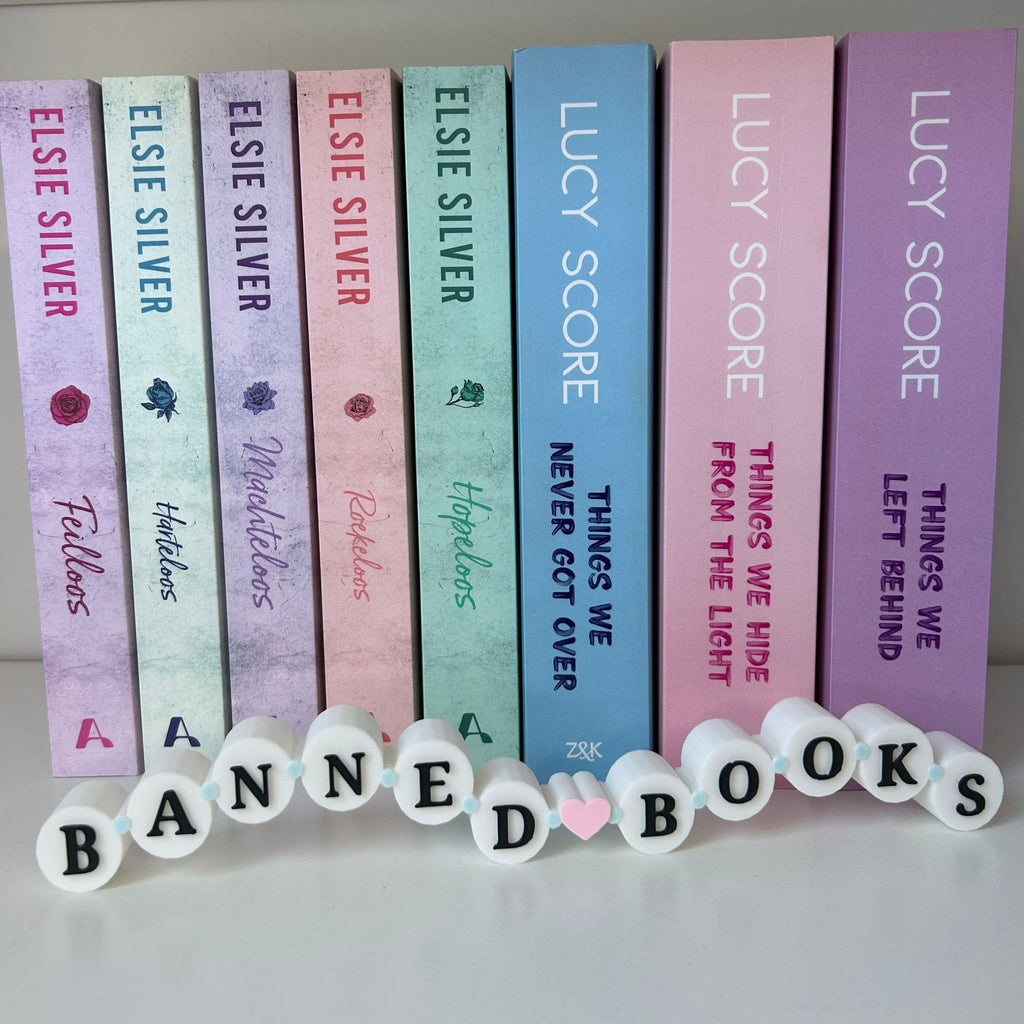 Banned Books - Friendship bracelet bookshelf sign