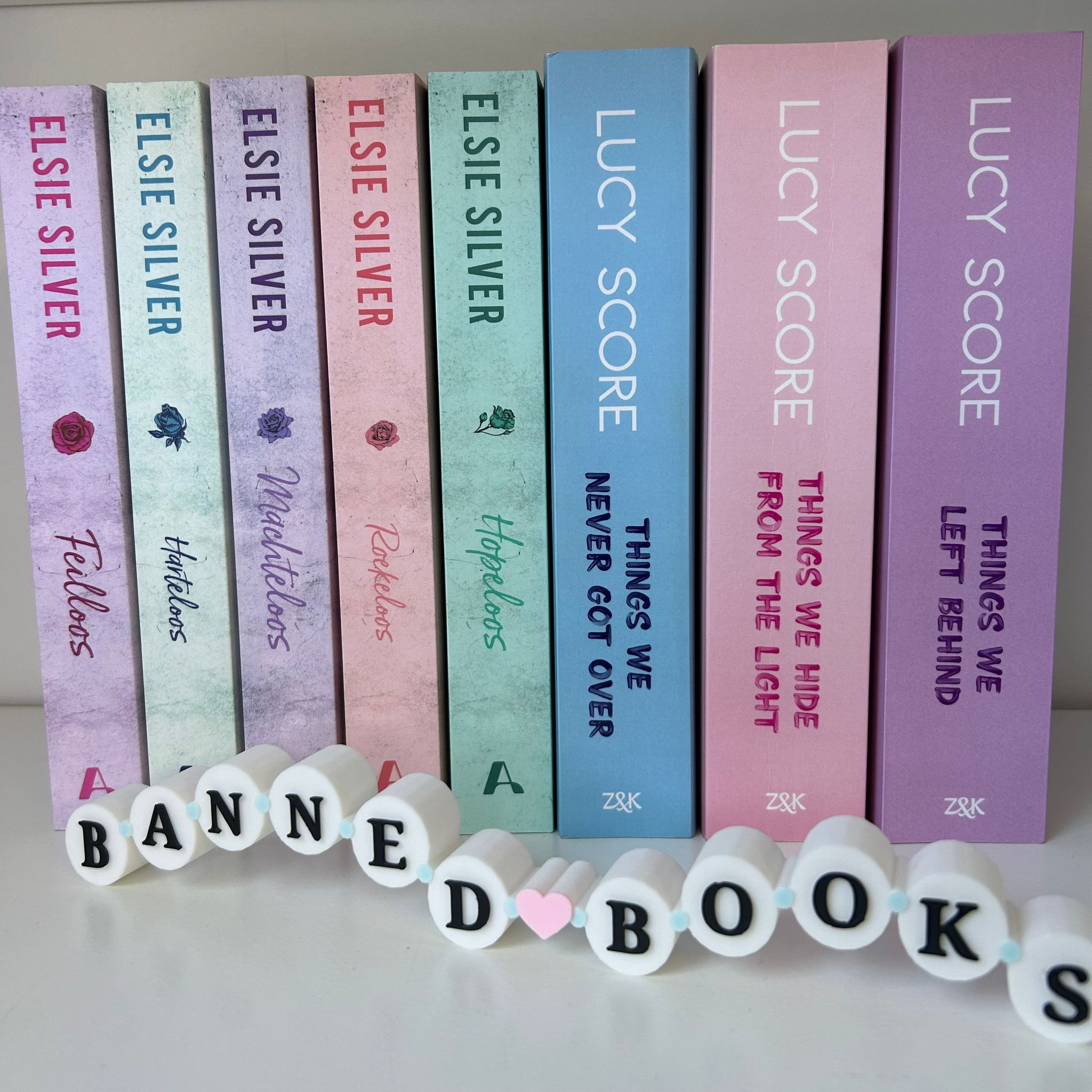 Banned Books - Friendship bracelet bookshelf sign