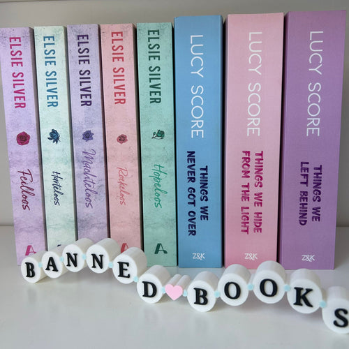 Banned Books - Friendship bracelet bookshelf sign